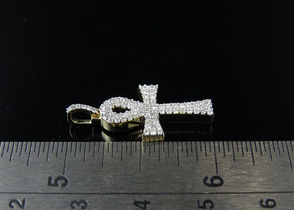 10k Solid Gold 1 Inch Ankh Cross Lab Grown Diamond Pendant