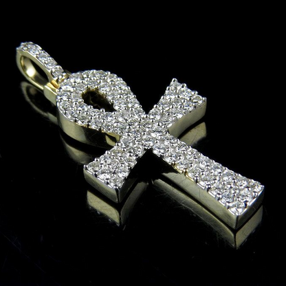 10k Solid Gold 1 Inch Ankh Cross Lab Grown Diamond Pendant