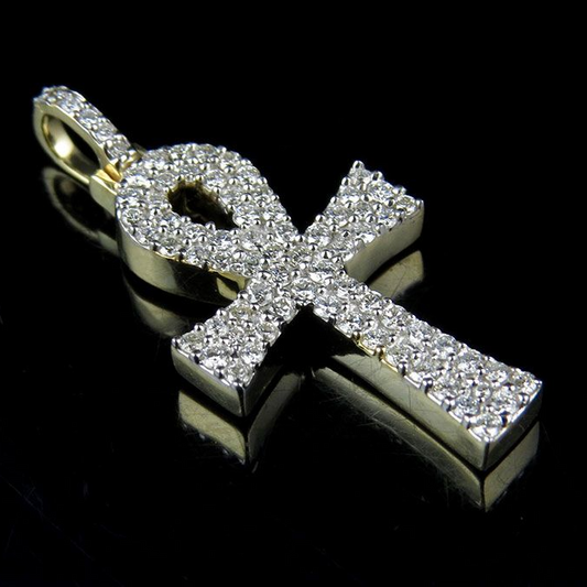 10k Solid Gold 1 Inch Ankh Cross Lab Grown Diamond Pendant
