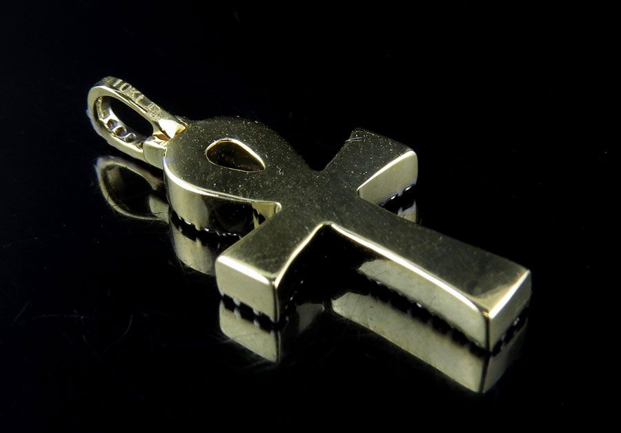 10k Solid Gold 1 Inch Ankh Cross Lab Grown Diamond Pendant