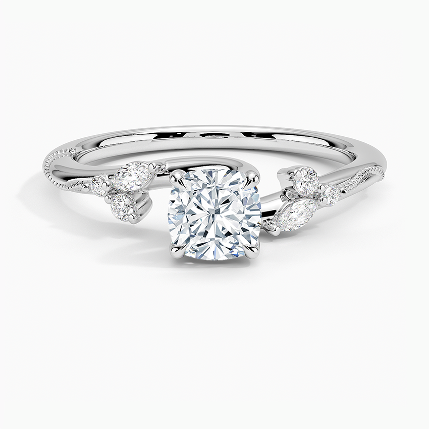 3/4Ct Cushion Lab Grown Diamond Milgrain Gold Ring