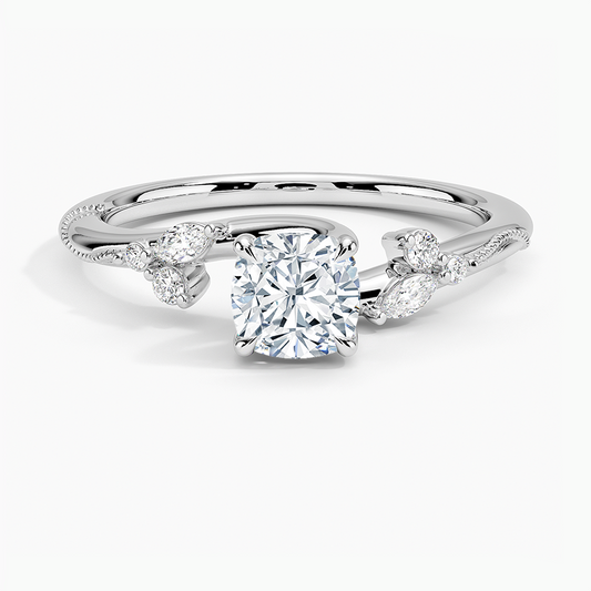 3/4Ct Cushion Lab Grown Diamond Milgrain Gold Ring