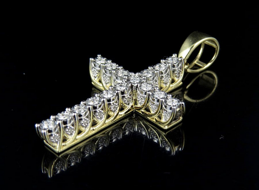 10K Lab Grown Diamond 3D Solitaire Cross Pendant