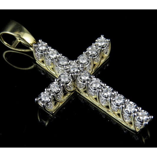 10K Lab Grown Diamond 3D Solitaire Cross Pendant
