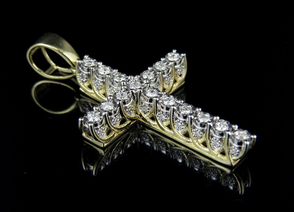 10K Lab Grown Diamond 3D Solitaire Cross Pendant