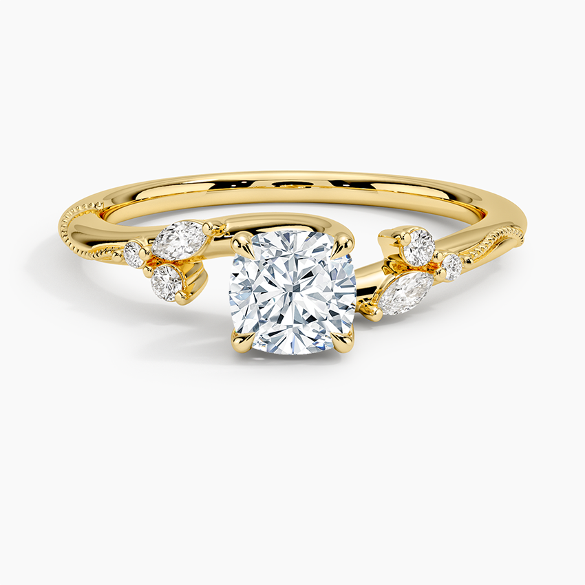 3/4Ct Cushion Lab Grown Diamond Milgrain Gold Ring