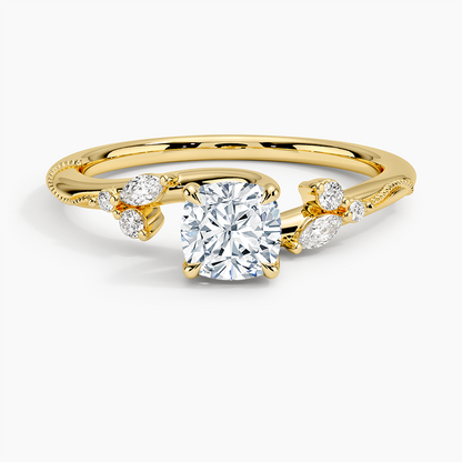 3/4Ct Cushion Lab Grown Diamond Milgrain Gold Ring