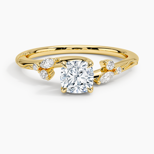 3/4Ct Cushion Lab Grown Diamond Milgrain Gold Ring