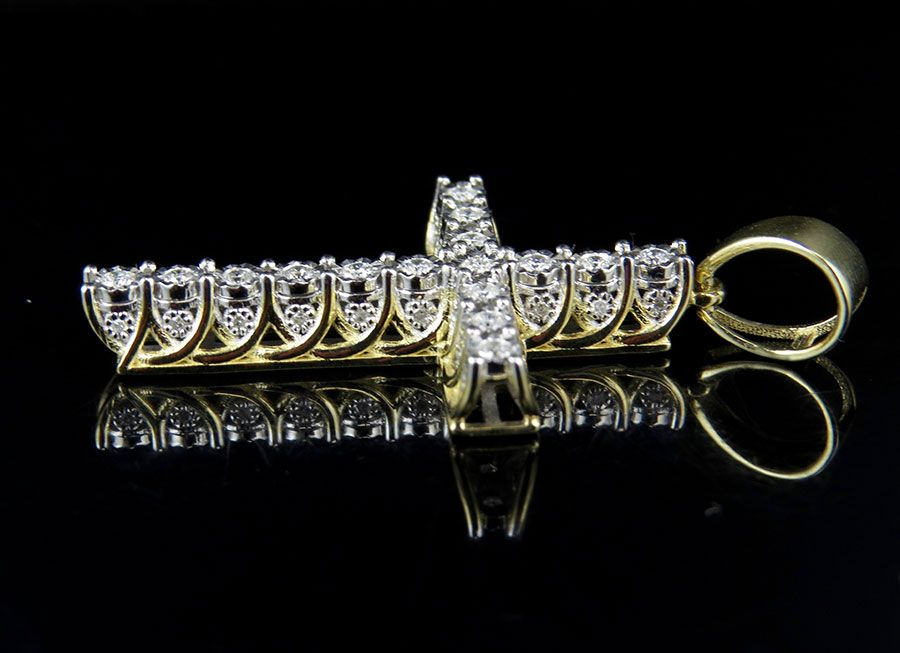 10K Lab Grown Diamond 3D Solitaire Cross Pendant