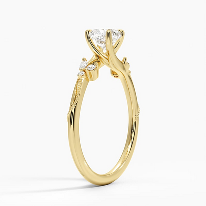 3/4Ct Cushion Lab Grown Diamond Milgrain Gold Ring