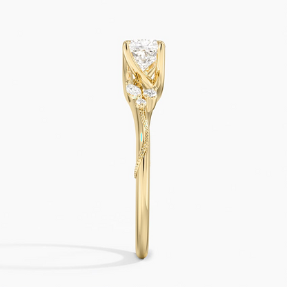3/4Ct Cushion Lab Grown Diamond Milgrain Gold Ring