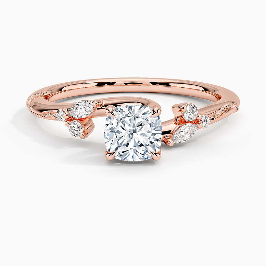 3/4Ct Cushion Lab Grown Diamond Milgrain Gold Ring