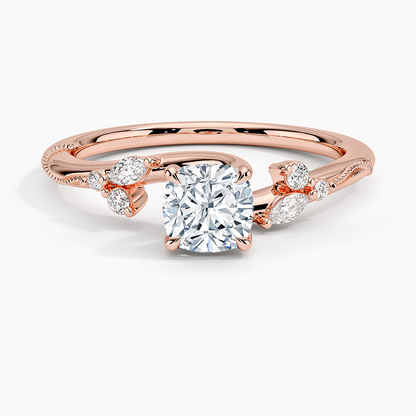 3/4Ct Cushion Lab Grown Diamond Milgrain Gold Ring