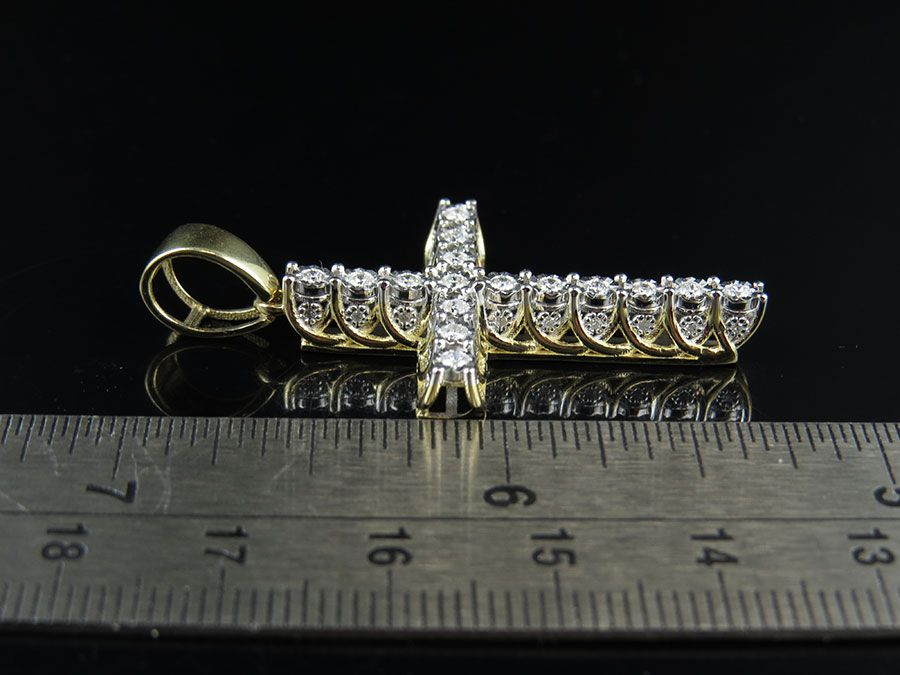 10K Lab Grown Diamond 3D Solitaire Cross Pendant