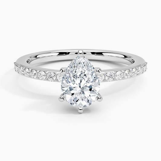 1Ct Pear Lab Grown Diamond Six Prong Petite Shared Prong Ring