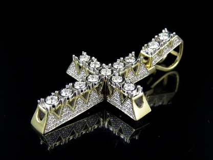 10K Lab Grown Diamond 3D Illusion Solitaire Cross Pendant