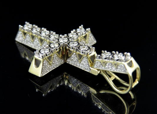 10K Lab Grown Diamond 3D Illusion Solitaire Cross Pendant