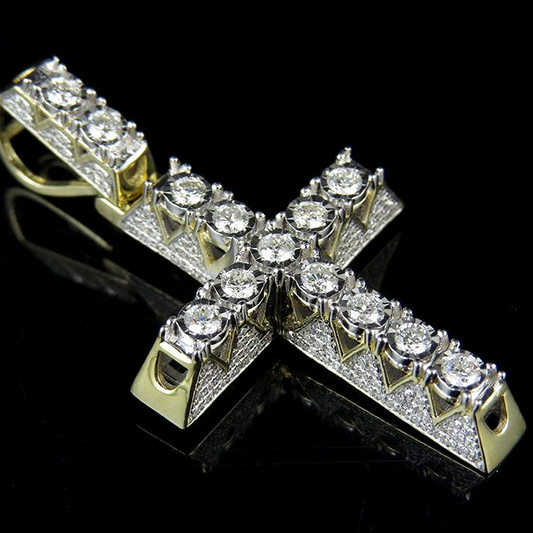 10K Lab Grown Diamond 3D Illusion Solitaire Cross Pendant