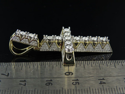10K Lab Grown Diamond 3D Illusion Solitaire Cross Pendant