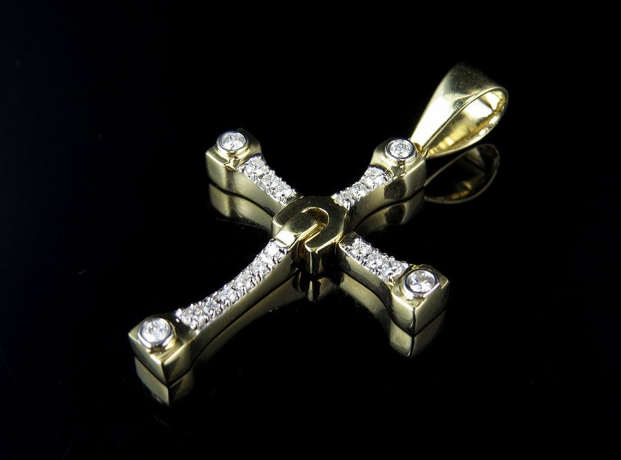 10K 1.6 Inch Lab Grown Diamond Designer Cross Charm