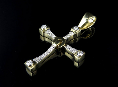 10K 1.6 Inch Lab Grown Diamond Designer Cross Charm