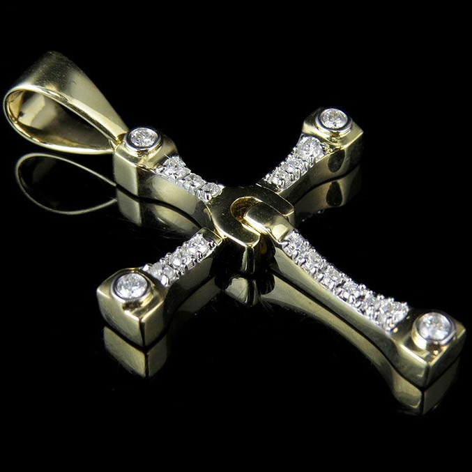 10K 1.6 Inch Lab Grown Diamond Designer Cross Charm