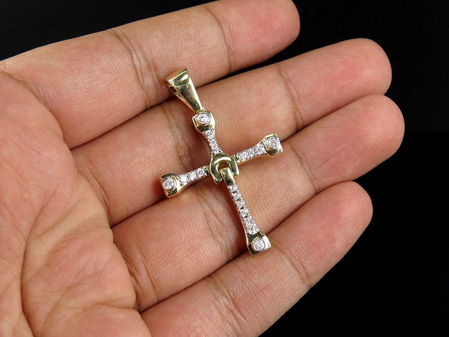 10K 1.6 Inch Lab Grown Diamond Designer Cross Charm