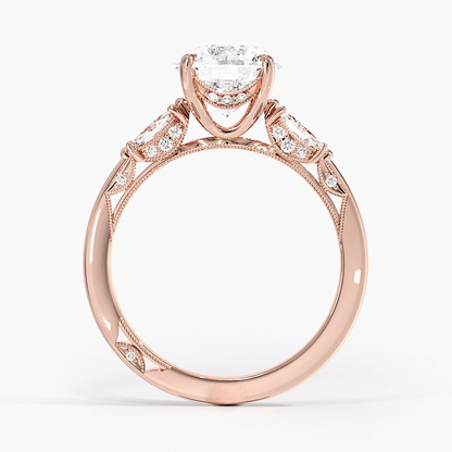 2Ct Round Lab Grown Diamond Three Stone Marquise Diamond Ring