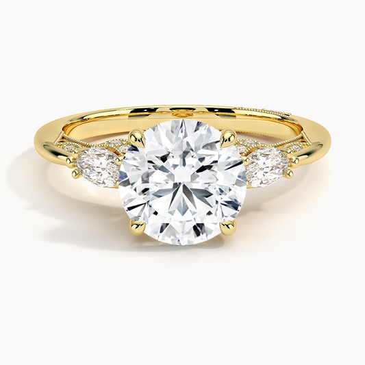 2Ct Round Lab Grown Diamond Three Stone Marquise Diamond Ring