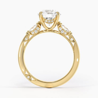 2Ct Round Lab Grown Diamond Three Stone Marquise Diamond Ring