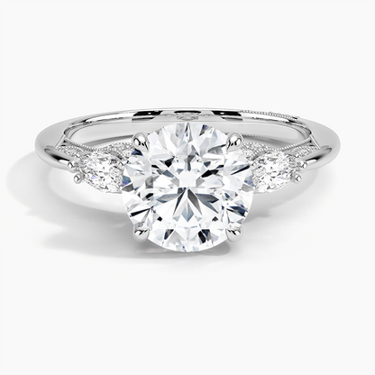 2Ct Round Lab Grown Diamond Three Stone Marquise Diamond Ring