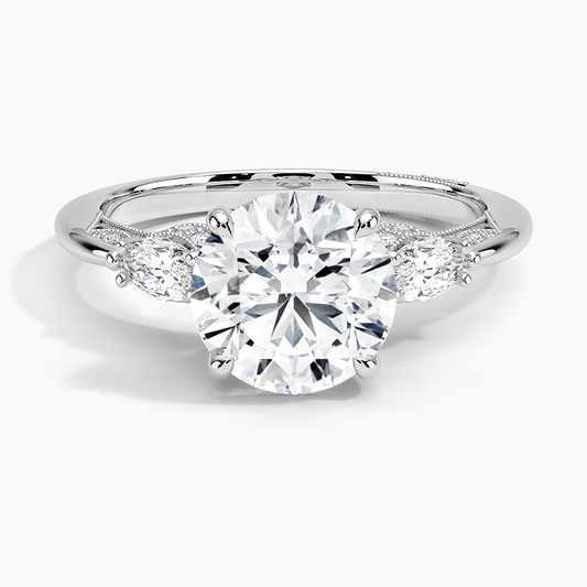 2Ct Round Lab Grown Diamond Three Stone Marquise Diamond Ring