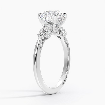 2Ct Round Lab Grown Diamond Three Stone Marquise Diamond Ring