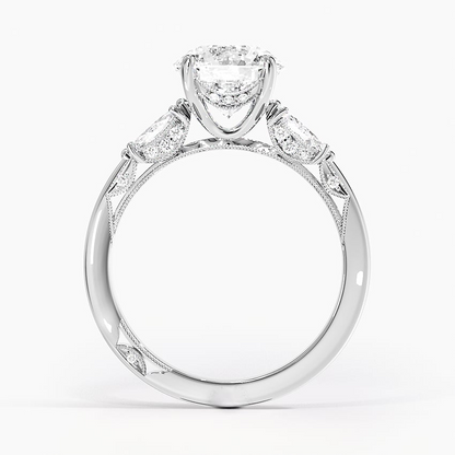 2Ct Round Lab Grown Diamond Three Stone Marquise Diamond Ring