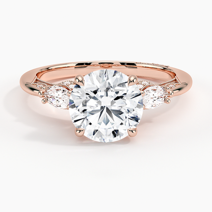 2Ct Round Lab Grown Diamond Three Stone Marquise Diamond Ring