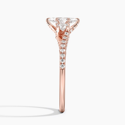 1/2CT Marquise Lab Grown Diamond Gold Three Stone Pave Diamond Ring