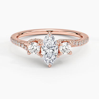 1/2CT Marquise Lab Grown Diamond Gold Three Stone Pave Diamond Ring