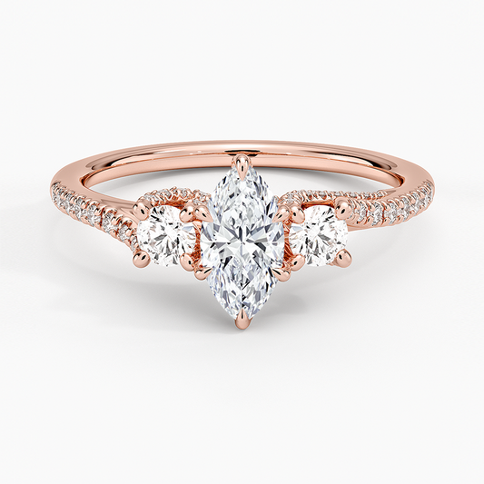1/2CT Marquise Lab Grown Diamond Gold Three Stone Pave Diamond Ring