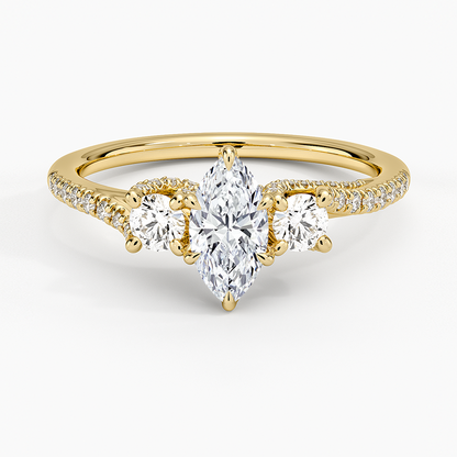 1/2CT Marquise Lab Grown Diamond Gold Three Stone Pave Diamond Ring