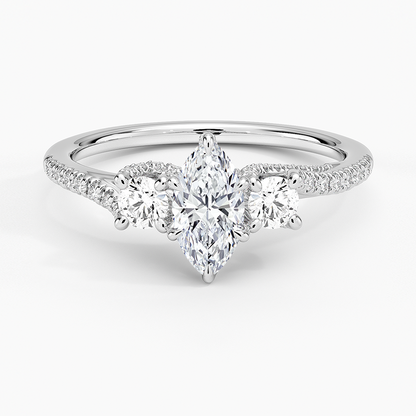 1/2CT Marquise Lab Grown Diamond Gold Three Stone Pave Diamond Ring