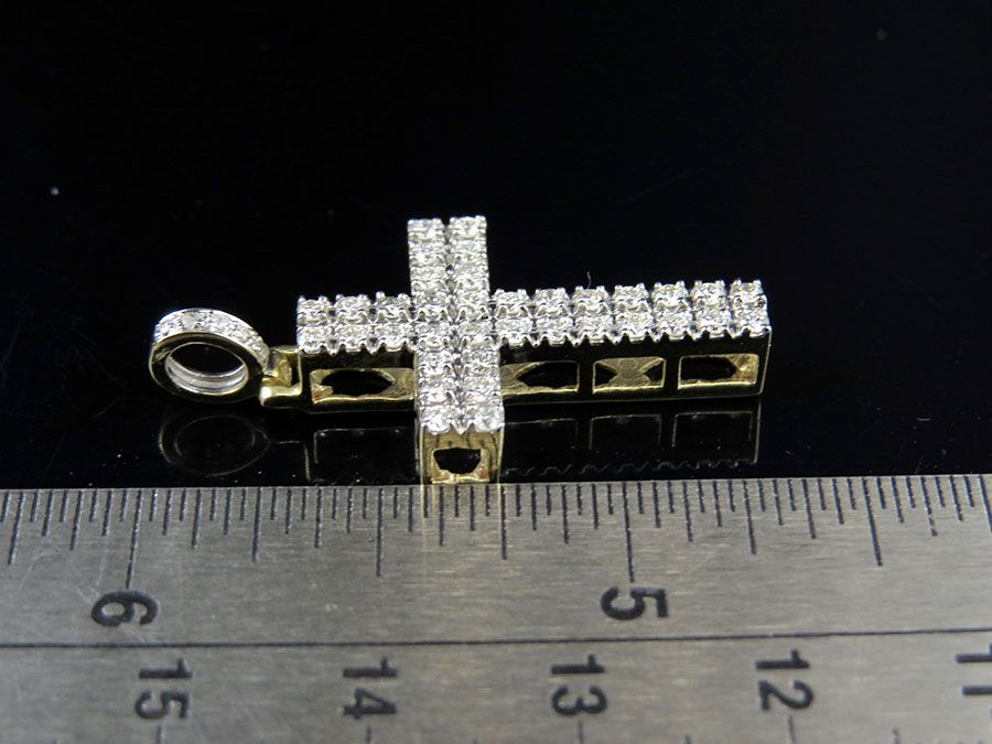 10K 2 Rows Prong Lab Grown Diamond Cross Pendant