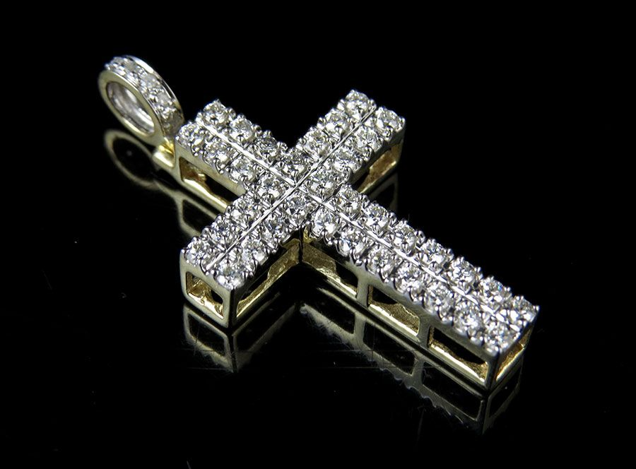 10K 2 Rows Prong Lab Grown Diamond Cross Pendant