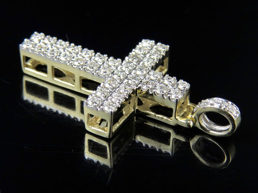 10K 2 Rows Prong Lab Grown Diamond Cross Pendant