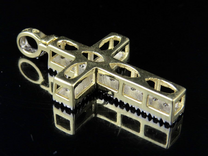 10K 2 Rows Prong Lab Grown Diamond Cross Pendant