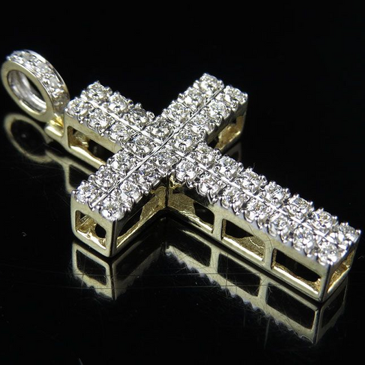 10K 2 Rows Prong Lab Grown Diamond Cross Pendant