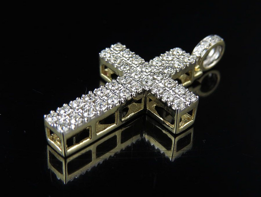 10K 2 Rows Prong Lab Grown Diamond Cross Pendant