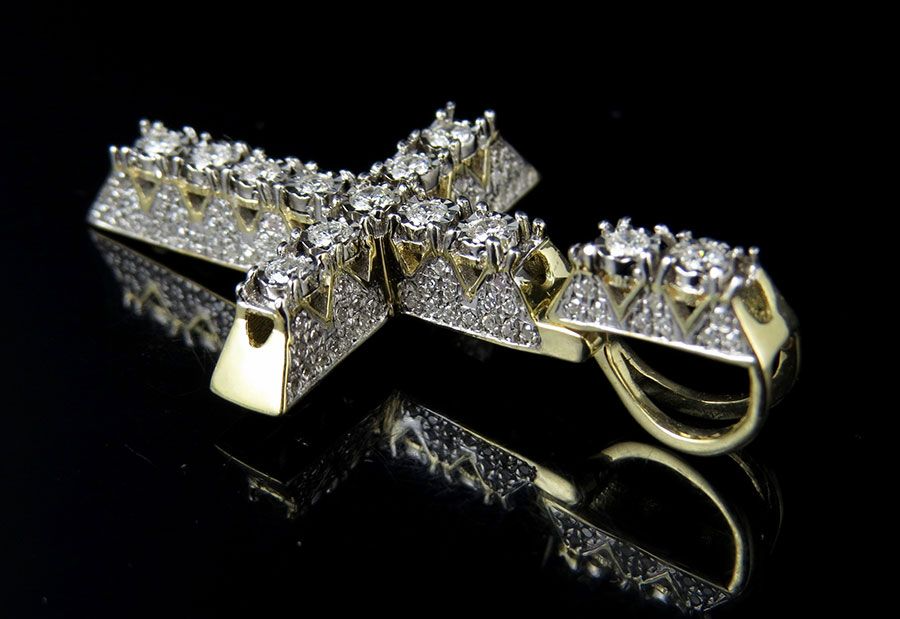 10k Lab Grown Diamond Solitaire 3D Miracle Cross Pendant