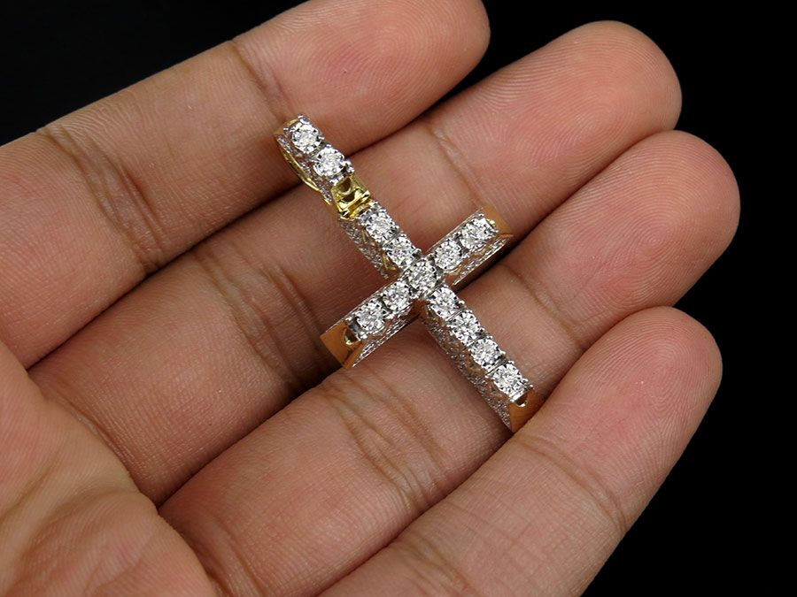 10k Lab Grown Diamond Solitaire 3D Miracle Cross Pendant