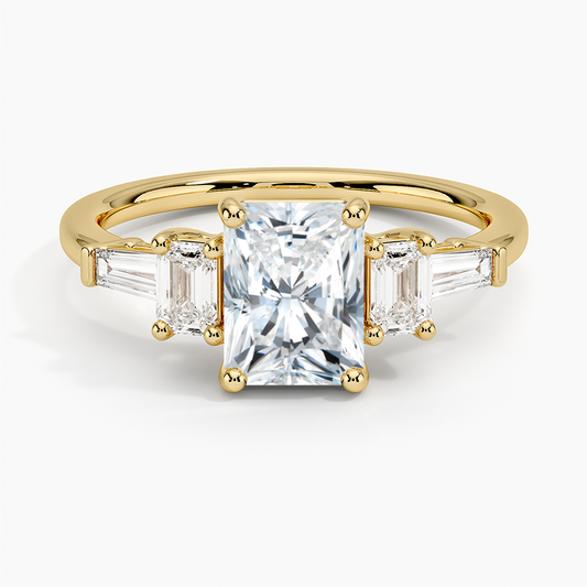 11/4Ct Radiant Lab Grown Diamond Gold Five Stone Diamond Ring