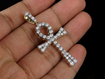 2 Inch 14k Lab Grown Diamond Flared Ankh Cross Pendant